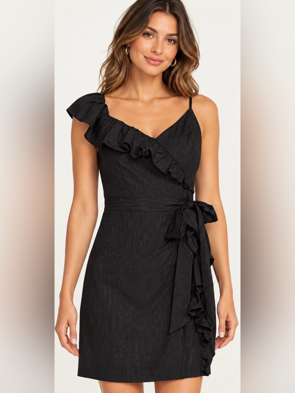 Lilly Pulitzer Lavianna Dress Black Ruffle One Shoulder NWT Size 4